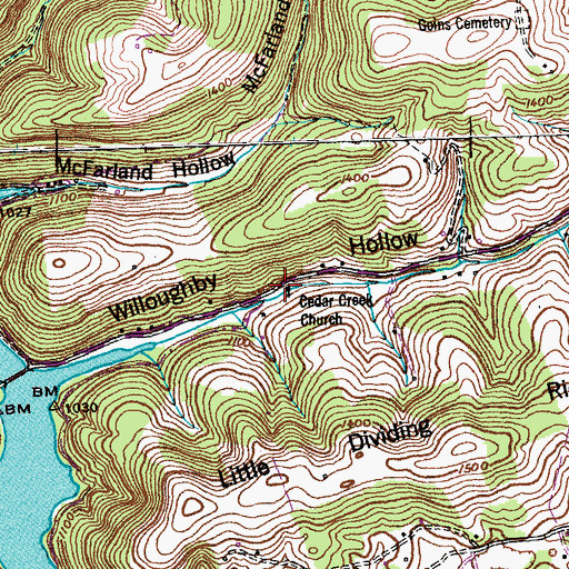 Topographic Map of Cedar Creek Baptist Church, TN