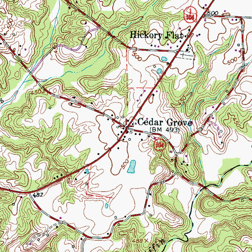 Topographic Map of Cedar Grove, TN