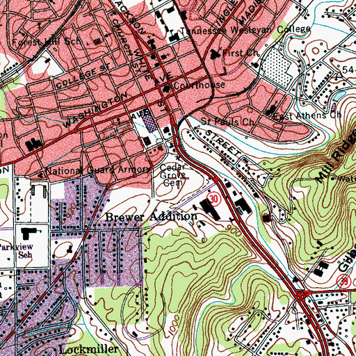 Topographic Map of Cedar Grove Cemetery, TN