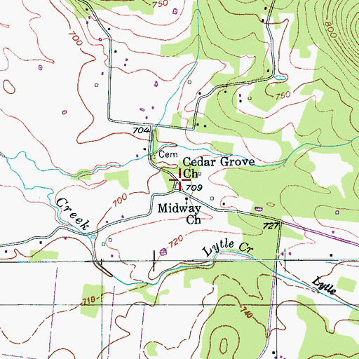 Topographic Map of Cedar Grove Church, TN