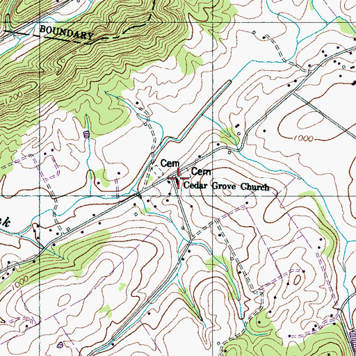 Topographic Map of Cedar Grove Baptist Church, TN