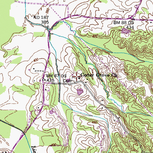 Topographic Map of Cedar Grove Church, TN