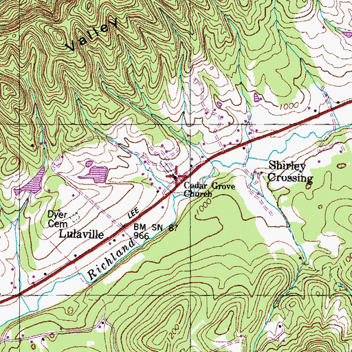 Topographic Map of Cedar Grove Church, TN