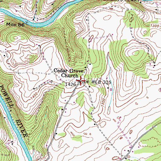 Topographic Map of Cedar Grove Church, TN