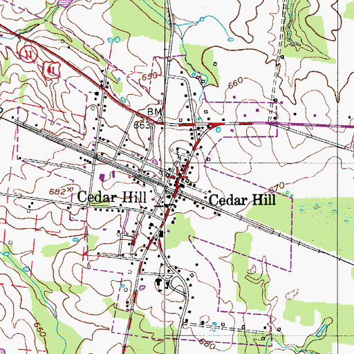 Topographic Map of Cedar Hill, TN
