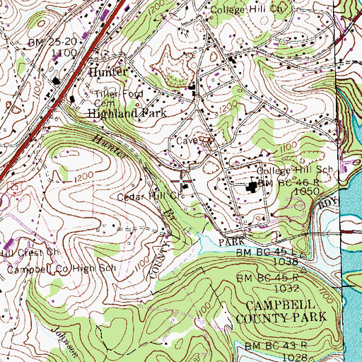 Topographic Map of Cedar Hill Baptist Church, TN