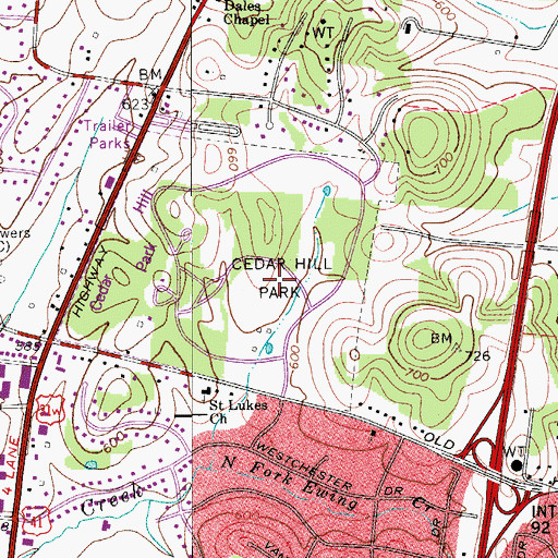 Topographic Map of Cedar Hill Park, TN