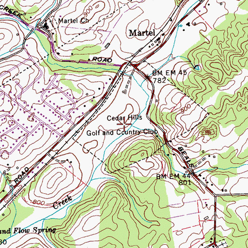 Topographic Map of Cedar Hills Golf and Country Club, TN