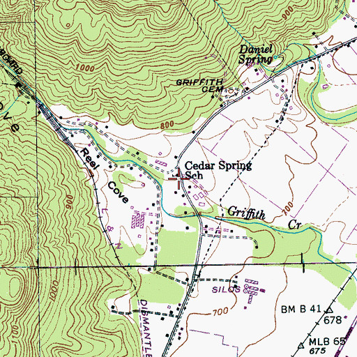Topographic Map of Cedar Spring School, TN