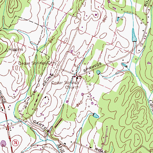 Topographic Map of Cedar Springs Baptist Church, TN