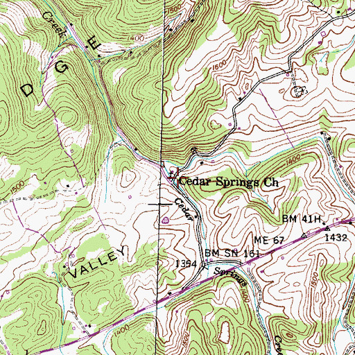 Topographic Map of Cedar Springs Church, TN