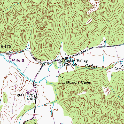 Topographic Map of Cedar Valley Church, TN