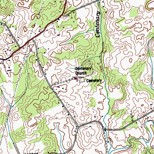 Topographic Map of Centenary Baptist Church, TN