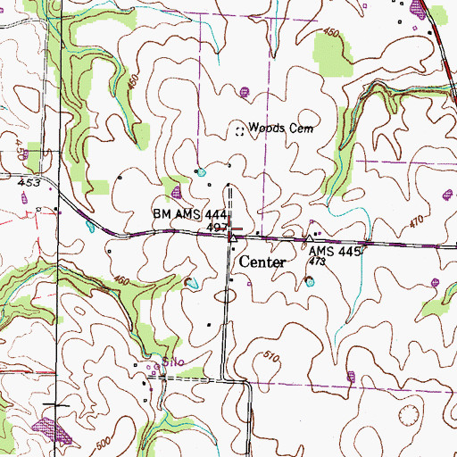 Topographic Map of Center, TN