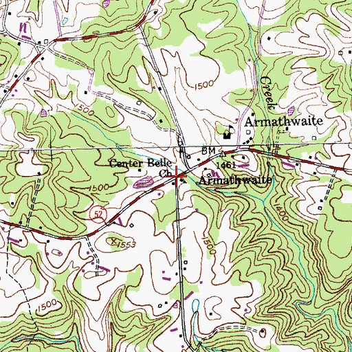 Topographic Map of Center Belle Church, TN