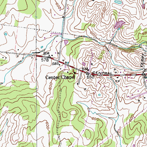 Topographic Map of Center Chapel, TN