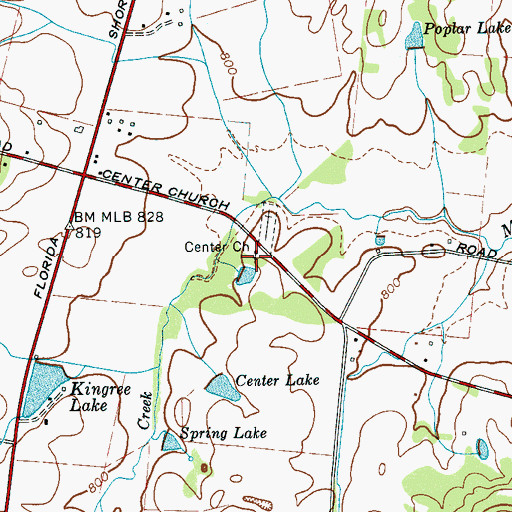 Topographic Map of Center Church, TN