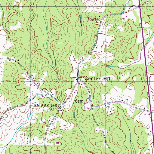 Topographic Map of Center Hill, TN