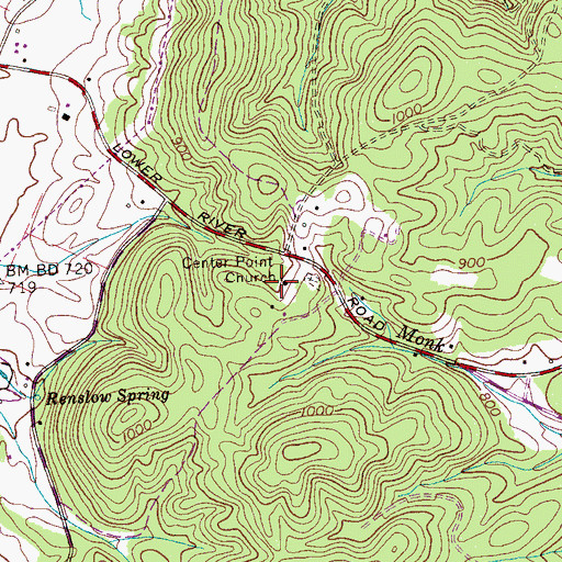 Topographic Map of Center Point Baptist Church, TN