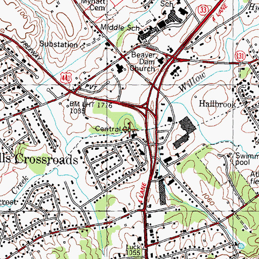 Topographic Map of Halls Central United Methodist Church, TN