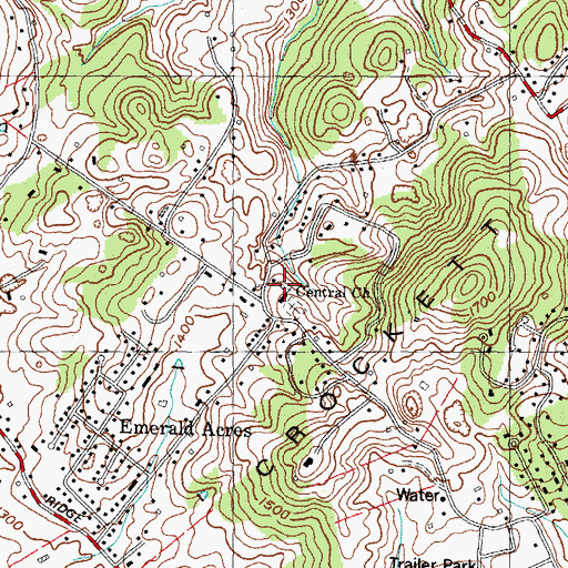 Topographic Map of Central Church, TN