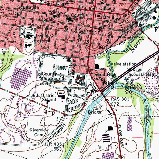 Topographic Map of Central High School, TN