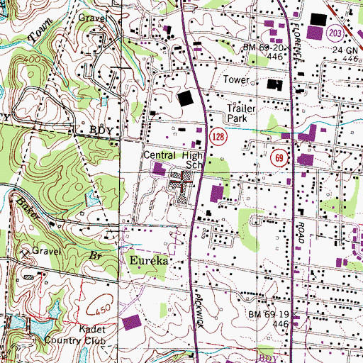 Topographic Map of Central High School, TN