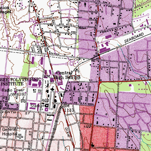 Topographic Map of Central High School, TN