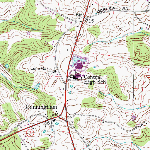 Topographic Map of Central High School, TN