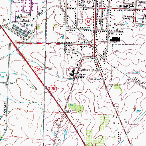 Topographic Map of Central School, TN