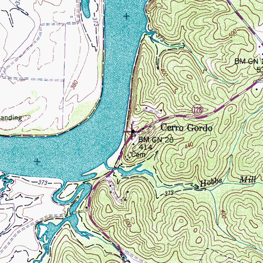 Topographic Map of Cerro Gordo, TN