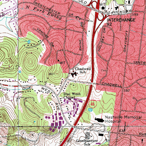 Topographic Map of Chadwell School, TN