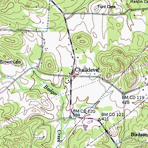 Topographic Map of Chalklevel, TN