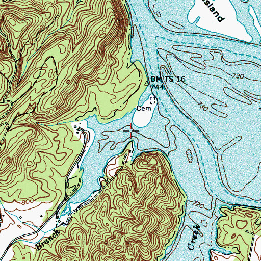 Topographic Map of Chamberlain Branch, TN