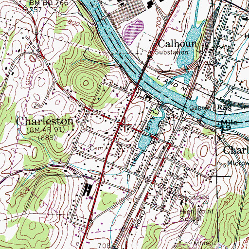 Topographic Map of Charleston, TN