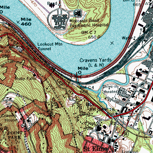 Topographic Map of Chattanooga Creek, TN