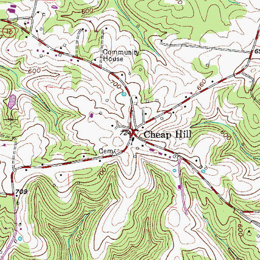 Topographic Map of Cheap Hill, TN