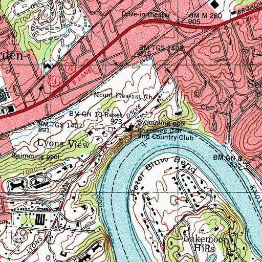 Topographic Map of Cherokee Golf and Country Club, TN