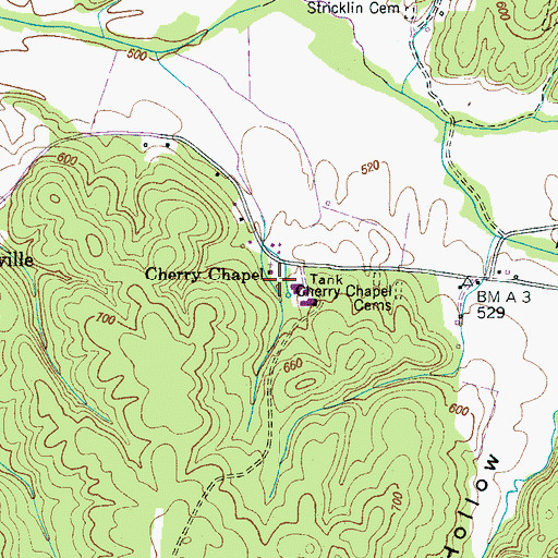 Topographic Map of Cherry Chapel, TN