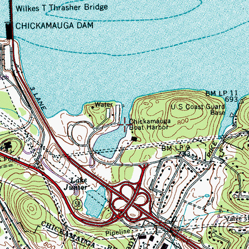 Topographic Map of Chickamauga Boat Harbor, TN