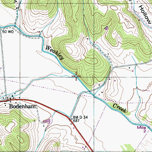 Topographic Map of Choate Creek, TN