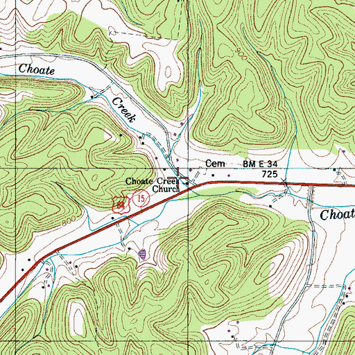 Topographic Map of Choate Creek Church, TN