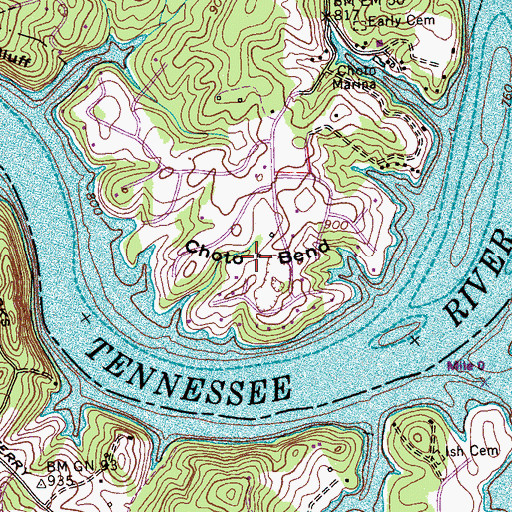 Topographic Map of Choto Bend, TN