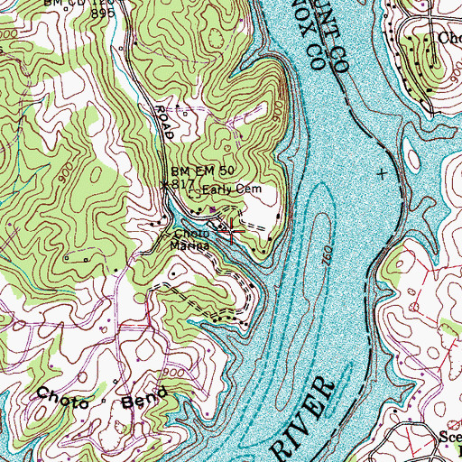 Topographic Map of Choto Marina, TN