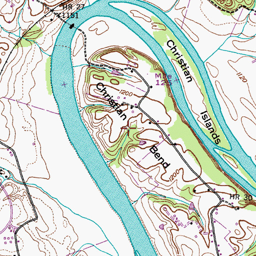 Topographic Map of Christian Bend, TN
