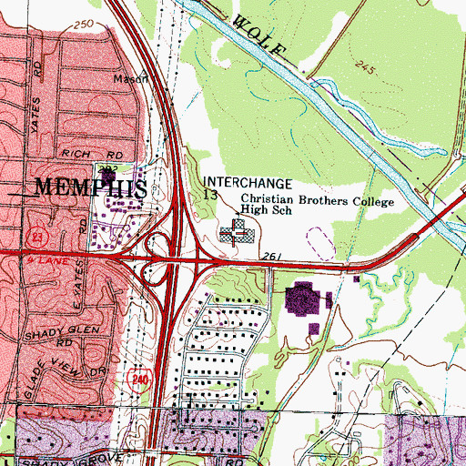 Topographic Map of Christian Brothers College High School, TN