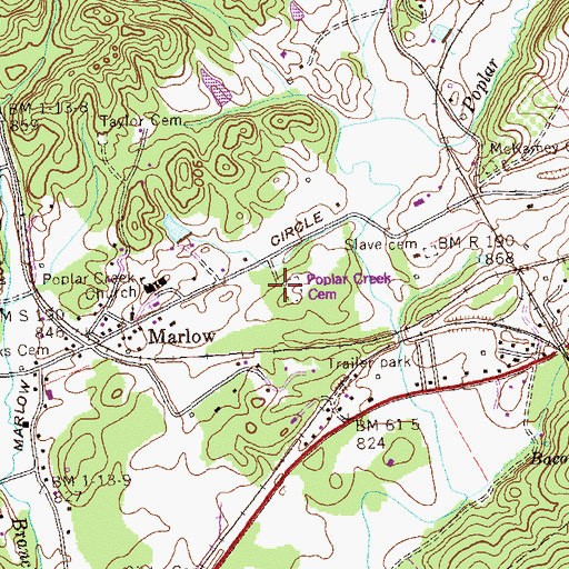 Topographic Map of Church Cemetery, TN