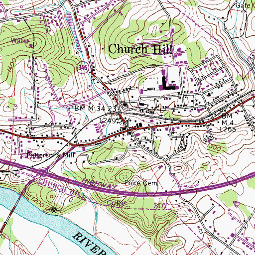 Topographic Map of Church Hill, TN