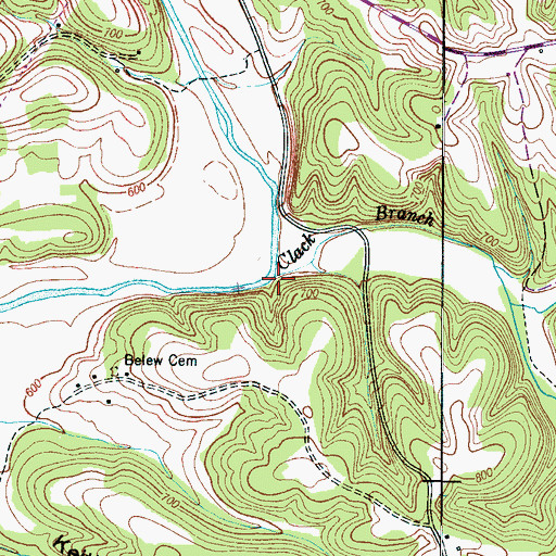 Topographic Map of Clack Branch, TN