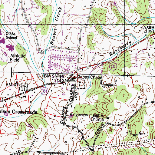 Topographic Map of Clapps Chapel United Methodist Church, TN